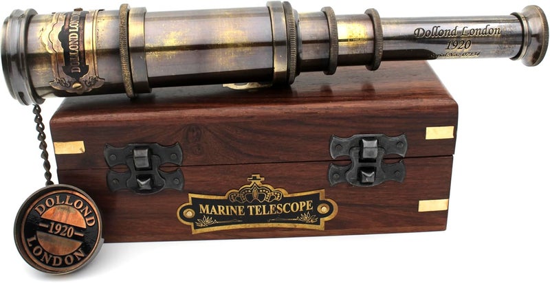 OCEAN REPLICAS 14 Inch Vintage Nautical Brass Telescope with Wood Box – Handheld Spyglass for Marine, Pirate, and Captain Use - Image 2